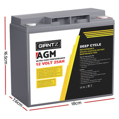 Giantz 12V 25Ah AGM Deep Cycle Battery Marine Sealed Power Solar 4WD Camping Tristar Online