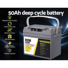 Giantz 12V 50Ah AGM Deep Cycle Battery Marine Sealed Power Solar 4WD Camping Tristar Online