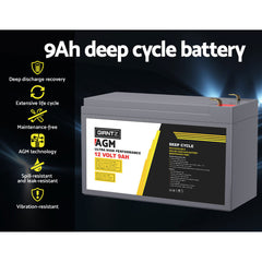 Giantz 12V 9Ah AGM Deep Cycle Battery Marine Sealed Power Solar 4WD Camping Tristar Online