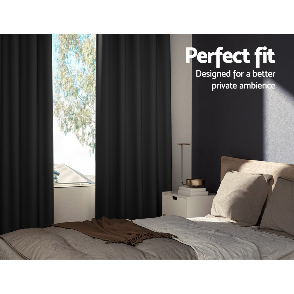 Artiss 2X Blockout Curtains Blackout Window Curtain Eyelet 140x230cm Black Tristar Online