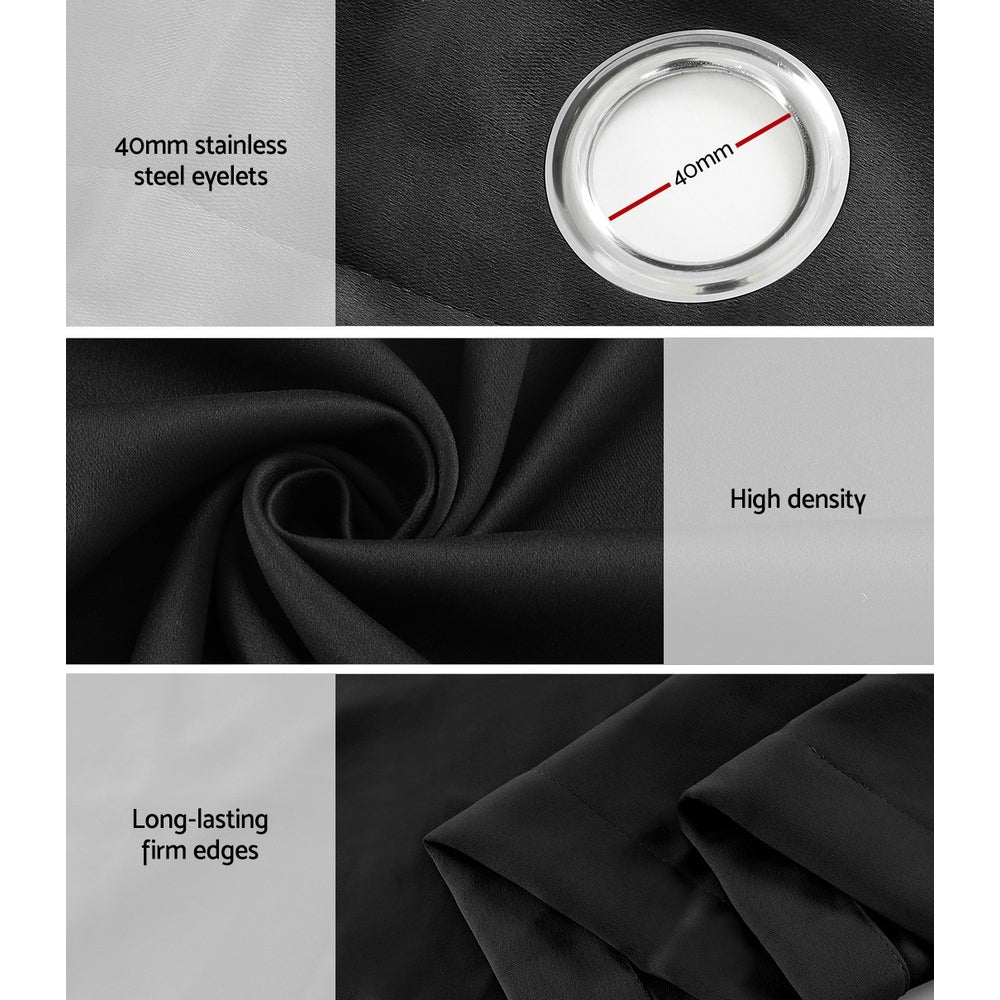 Artiss 2X Blockout Curtains Blackout Window Curtain Eyelet 140x230cm Black Tristar Online
