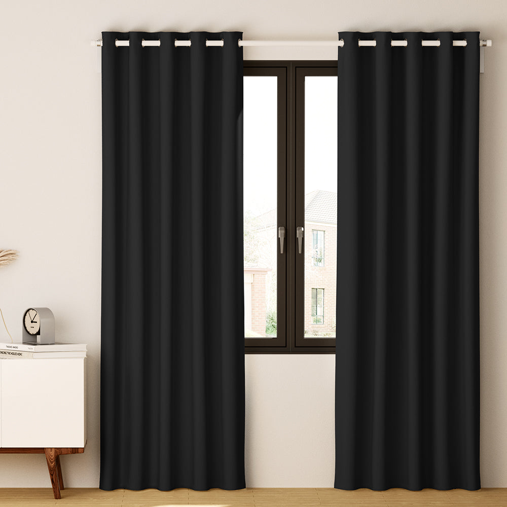 Artiss 2X Blockout Curtains Blackout Window Curtain Eyelet 140x230cm Black Tristar Online