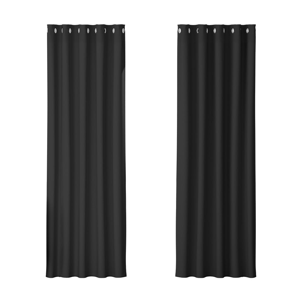 Artiss 2X Blockout Curtains Blackout Window Curtain Eyelet 180x213cm Black Tristar Online