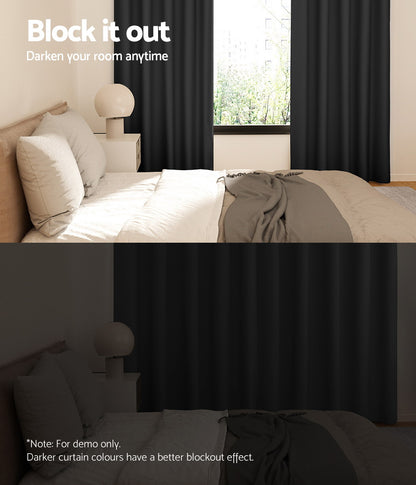 Artiss 2X Blockout Curtains Blackout Window Curtain Eyelet 180x213cm Black Tristar Online