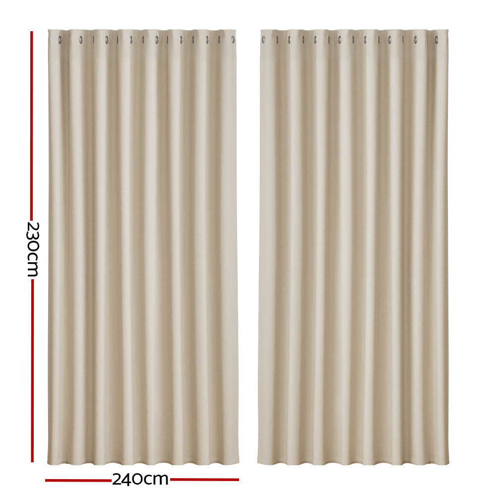 Artiss 2X Blockout Curtains Blackout Window Curtain Eyelet 240x230cm Beige Tristar Online