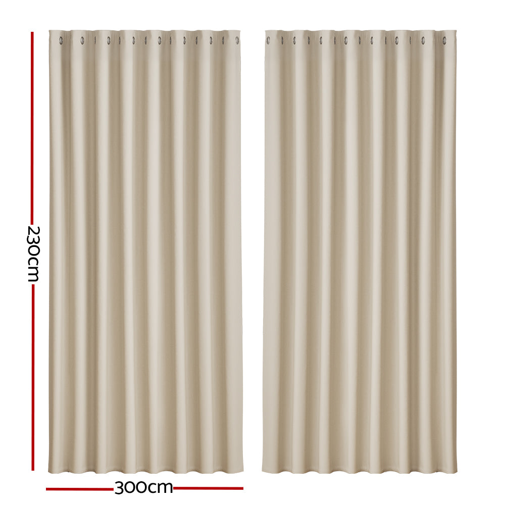 Artiss 2X Blockout Curtains Blackout Window Curtain Eyelet 300x230cm Beige Tristar Online