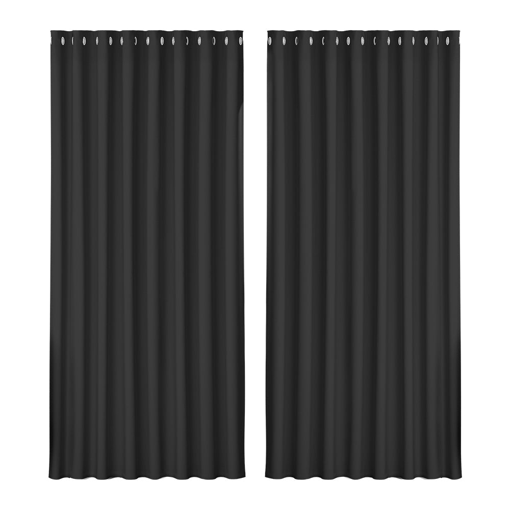 Artiss 2X Blockout Curtains Blackout Window Curtain Eyelet 300x230cm Black Tristar Online