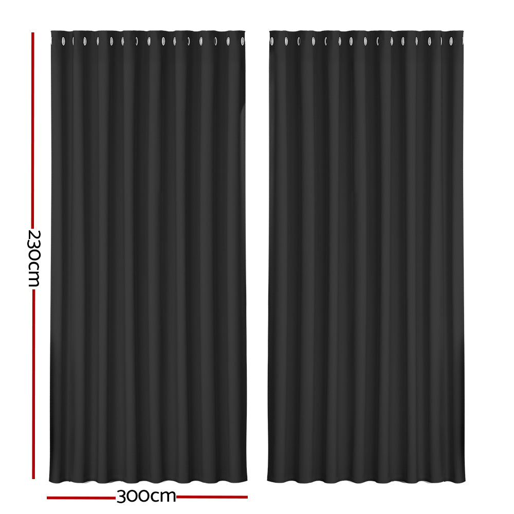 Artiss 2X Blockout Curtains Blackout Window Curtain Eyelet 300x230cm Black Tristar Online