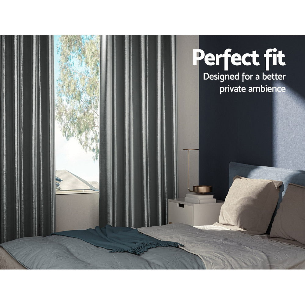 Artiss 2X Blockout Curtains Blackout Window Curtain Eyelet 140x230cm Grey Shine Tristar Online