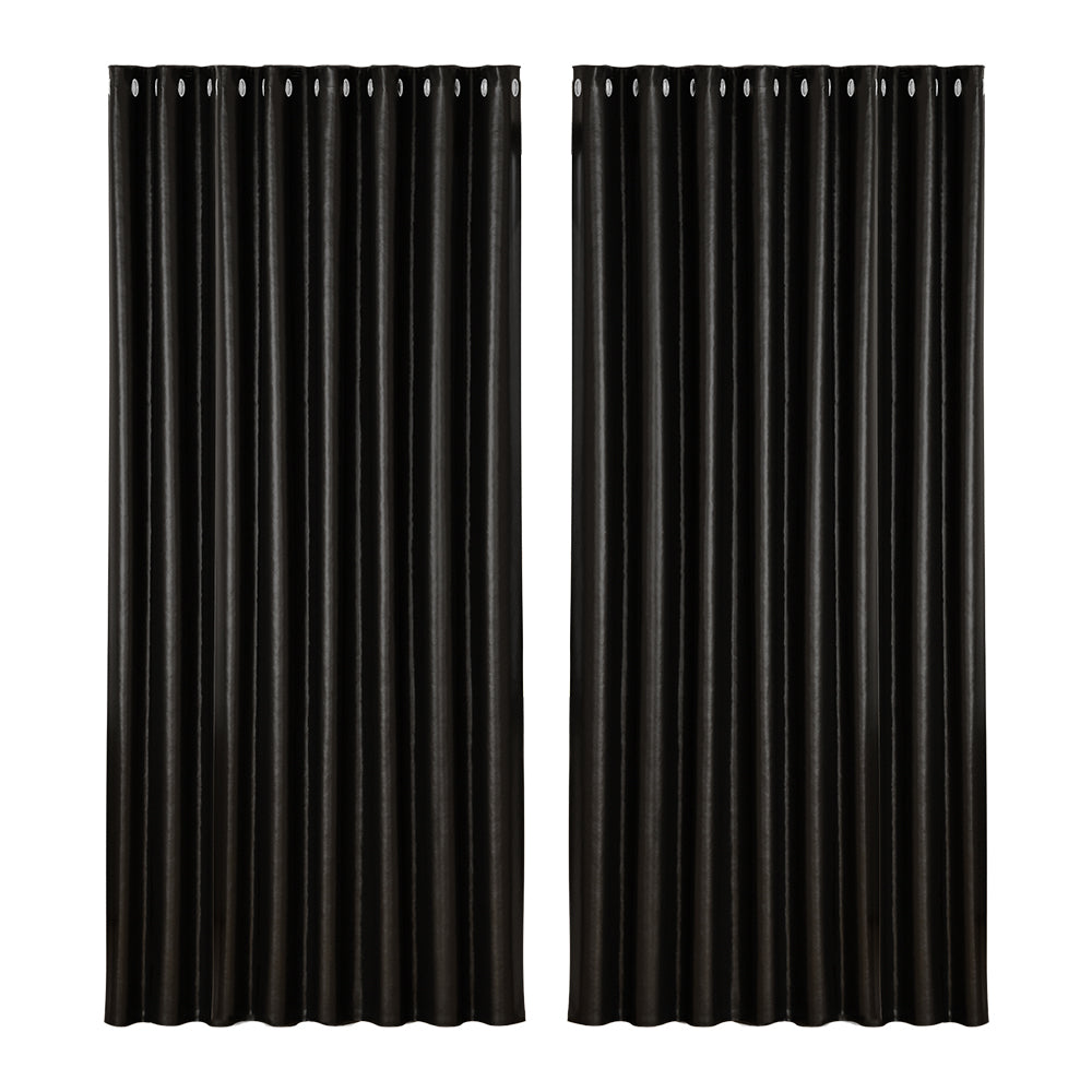 Artiss 2X Blockout Curtains Blackout Window Curtain Eyelet 300x230cm Black Shine Tristar Online