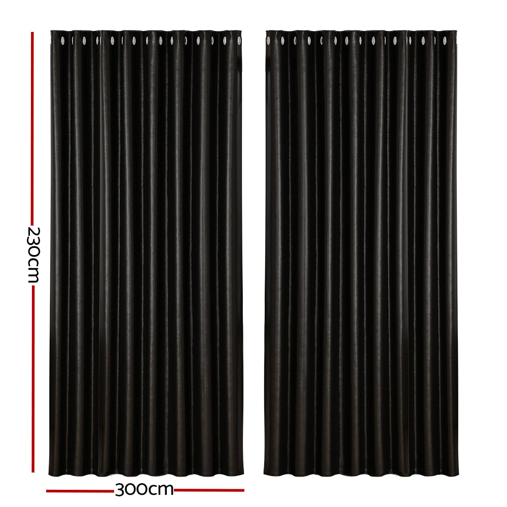 Artiss 2X Blockout Curtains Blackout Window Curtain Eyelet 300x230cm Black Shine Tristar Online