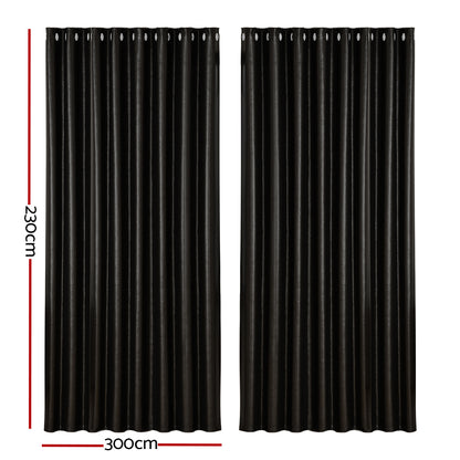 Artiss 2X Blockout Curtains Blackout Window Curtain Eyelet 300x230cm Black Shine Tristar Online