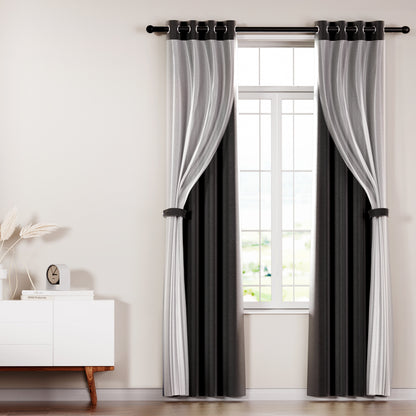 Artiss 2X 132x160cm Blockout Sheer Curtains Black Tristar Online