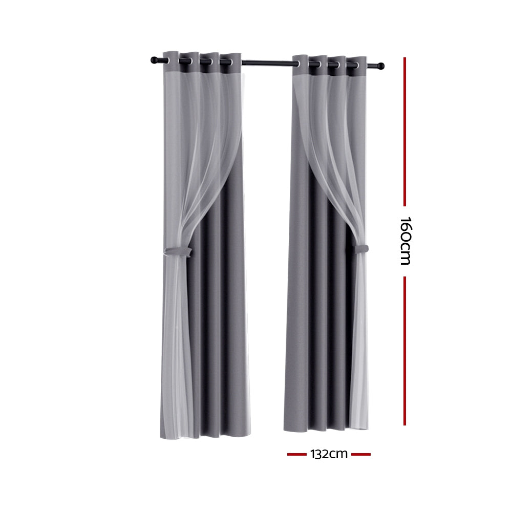 Artiss 2X 132x160cm Blockout Sheer Curtains Charcoal Tristar Online