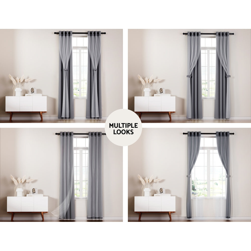 Artiss 2X 132x160cm Blockout Sheer Curtains Charcoal Tristar Online