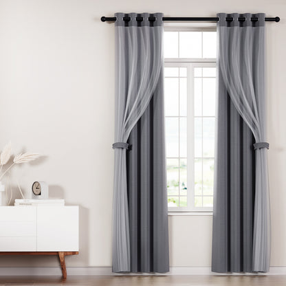 Artiss 2X 132x160cm Blockout Sheer Curtains Charcoal Tristar Online