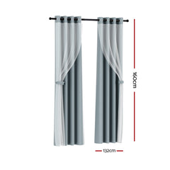 Artiss 2X 132x160cm Blockout Sheer Curtains Light Grey Tristar Online