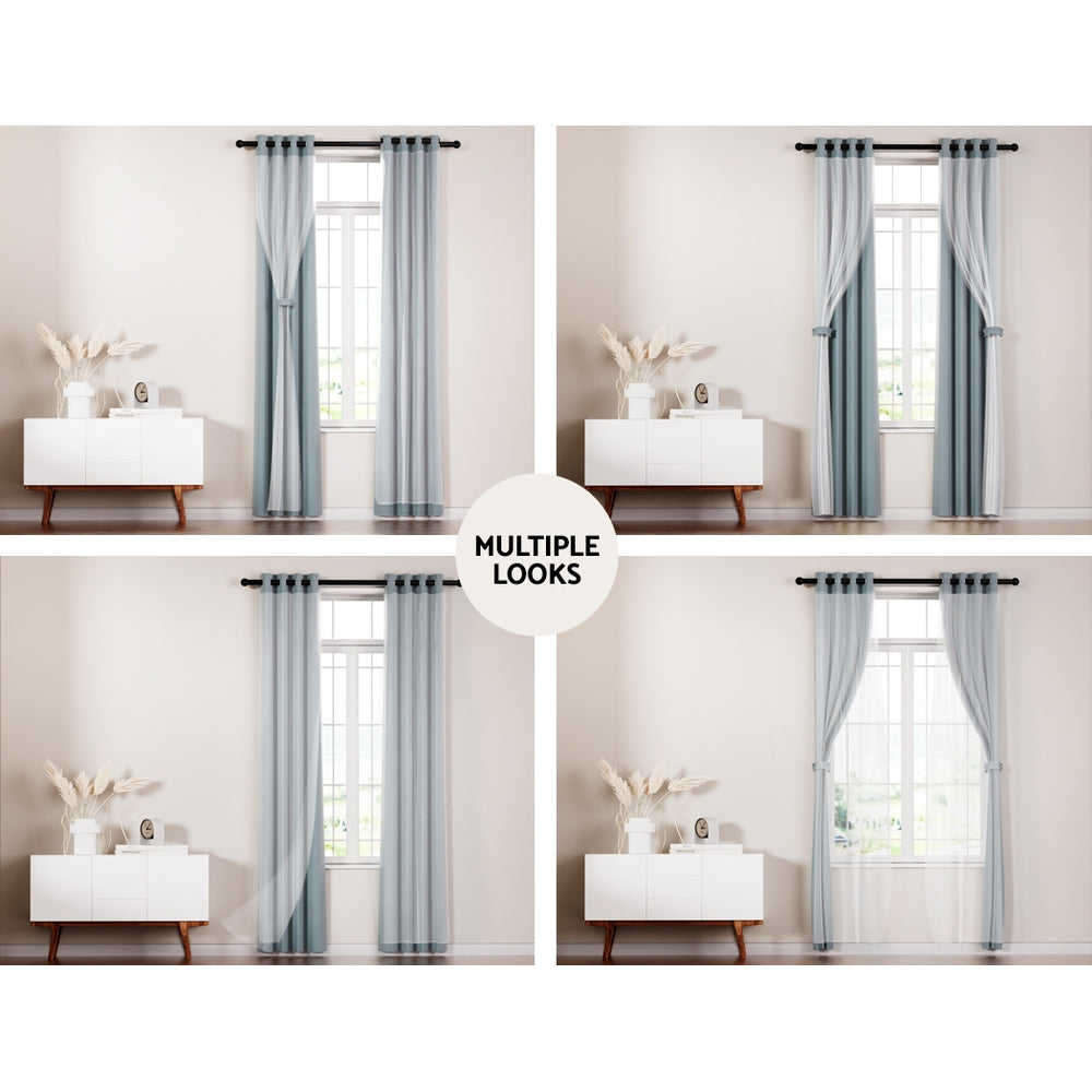 Artiss 2X 132x160cm Blockout Sheer Curtains Light Grey Tristar Online