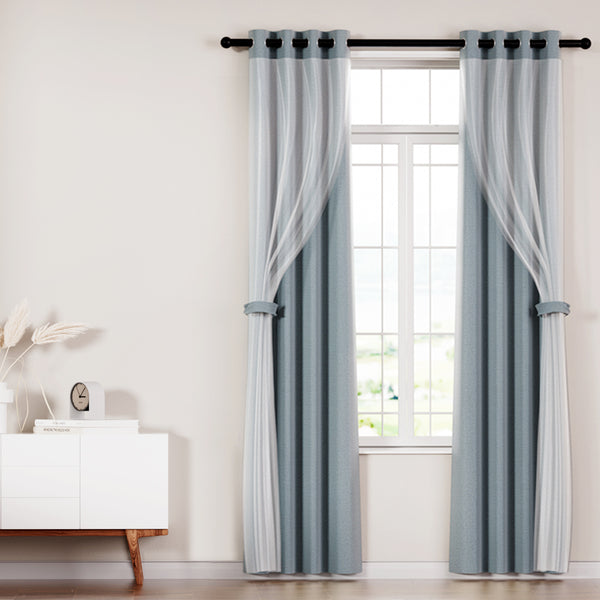 Artiss 2X 132x160cm Blockout Sheer Curtains Light Grey Tristar Online