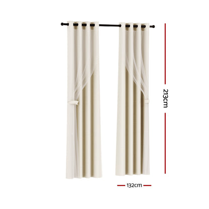 Artiss 2X 132x213cm Blockout Sheer Curtains Beige Tristar Online