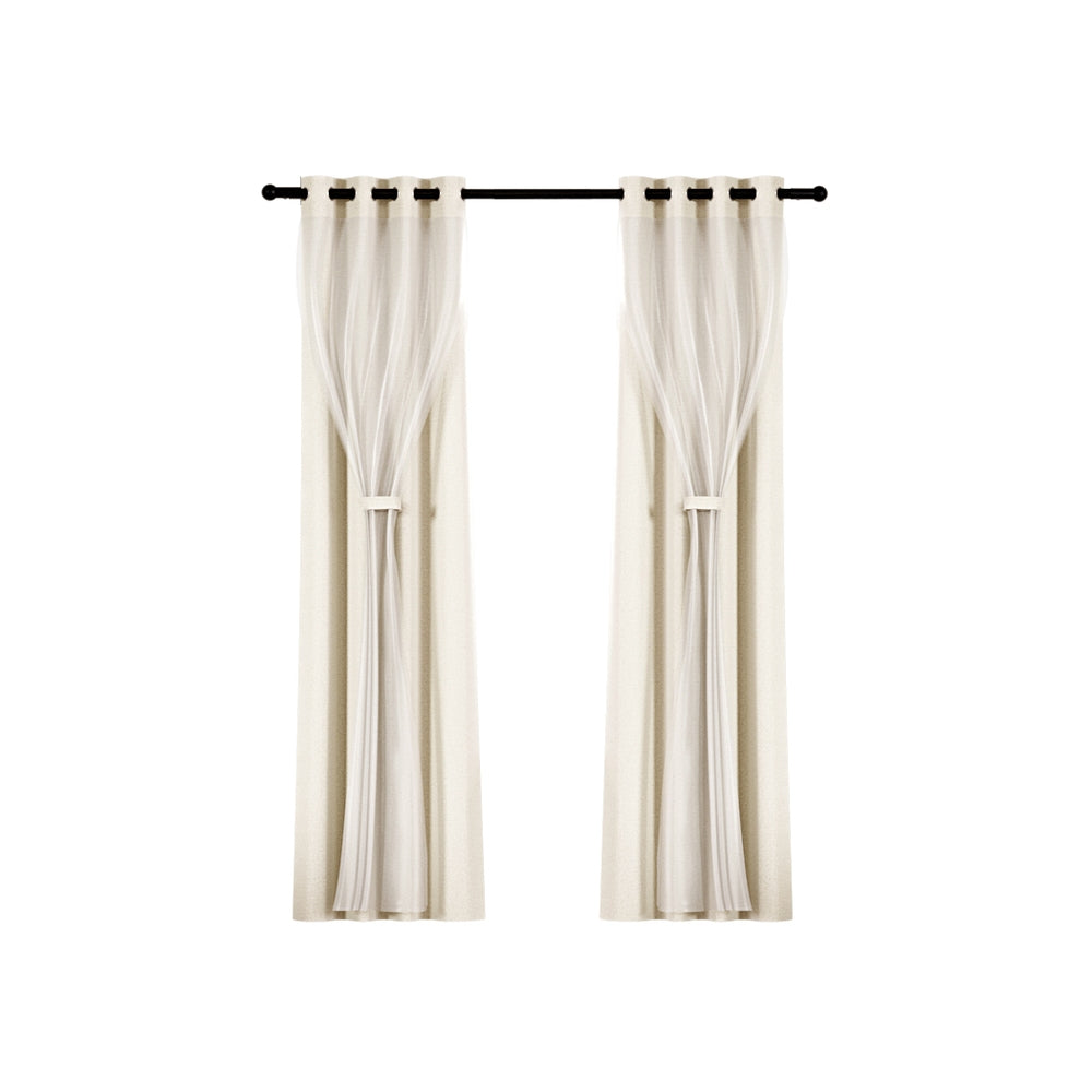 Artiss 2X 132x213cm Blockout Sheer Curtains Beige Tristar Online