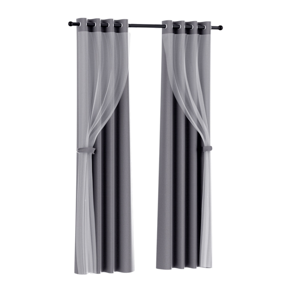 Artiss 2X 132x213cm Blockout Sheer Curtains Charcoal Tristar Online