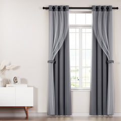 Artiss 2X 132x213cm Blockout Sheer Curtains Charcoal Tristar Online