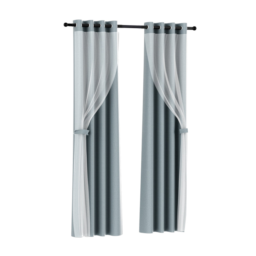 Artiss 2X 132x213cm Blockout Sheer Curtains Light Grey Tristar Online
