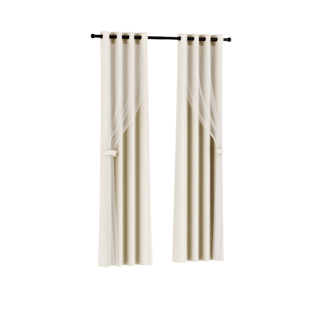 Artiss 2X 132x242cm Blockout Sheer Curtains Beige Tristar Online