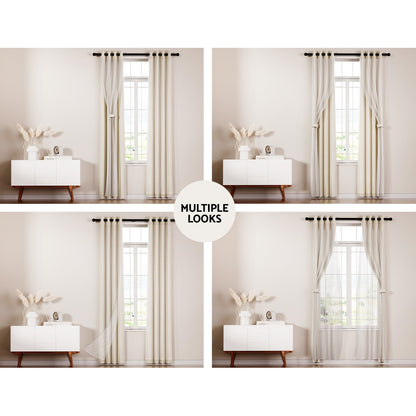 Artiss 2X 132x242cm Blockout Sheer Curtains Beige Tristar Online