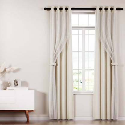 Artiss 2X 132x242cm Blockout Sheer Curtains Beige Tristar Online