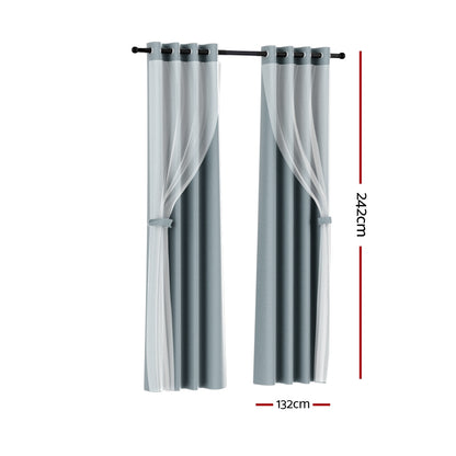 Artiss 2X 132x242cm Blockout Sheer Curtains Light Grey Tristar Online
