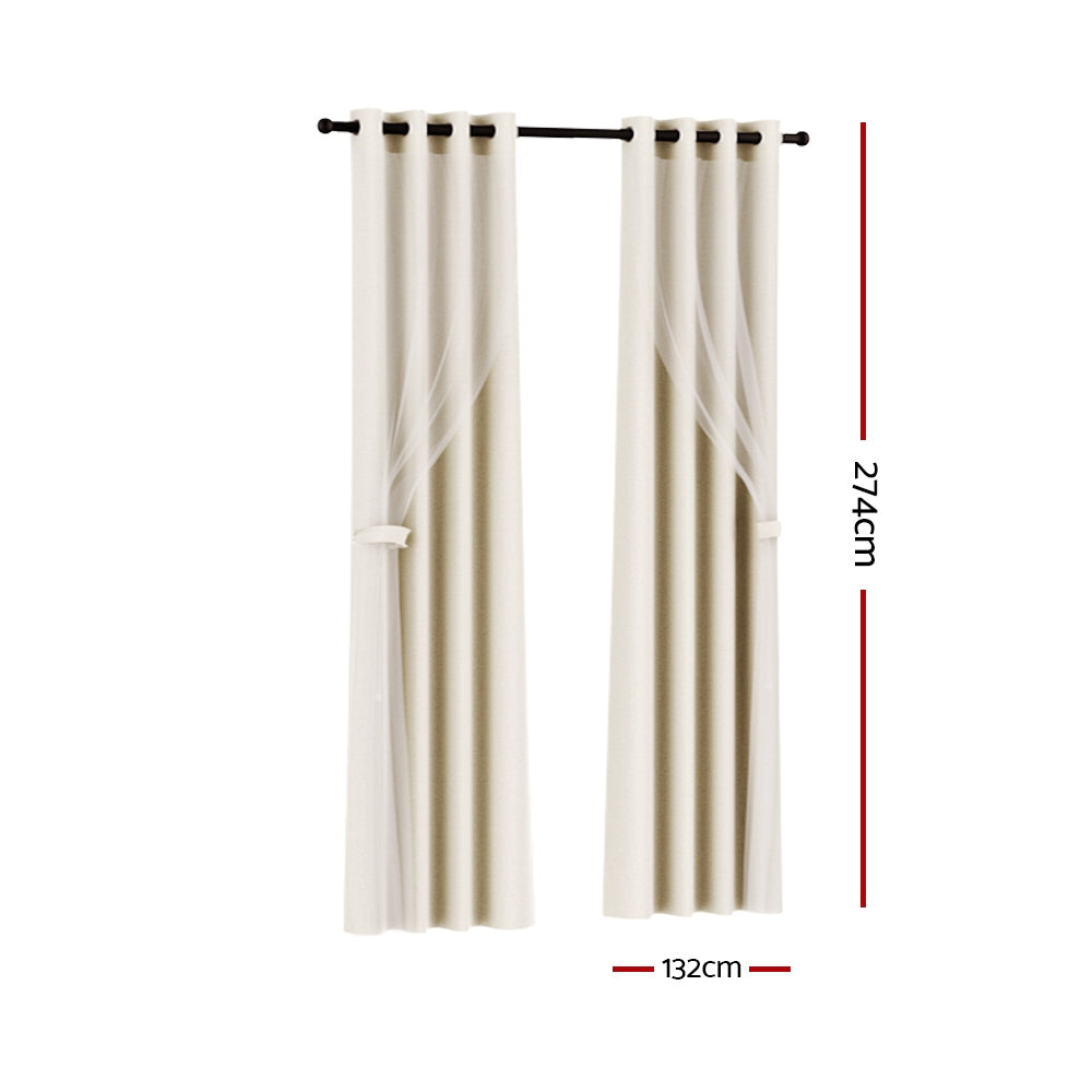 Artiss 2X 132x274cm Blockout Sheer Curtains Beige Tristar Online
