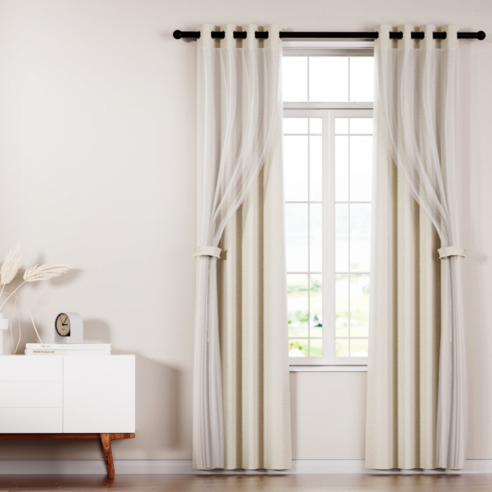 Artiss 2X 132x274cm Blockout Sheer Curtains Beige Tristar Online