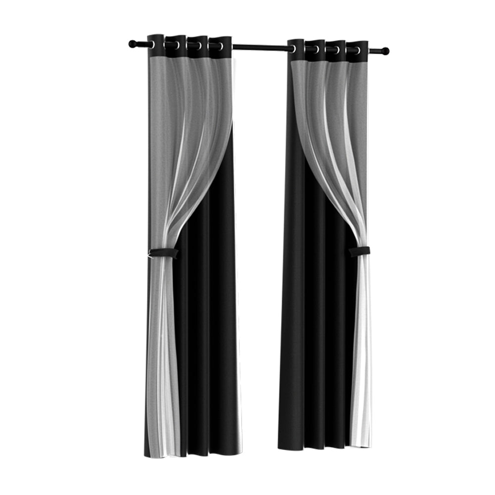 Artiss 2X 132x274cm Blockout Sheer Curtains Black Tristar Online