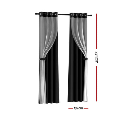 Artiss 2X 132x274cm Blockout Sheer Curtains Black Tristar Online