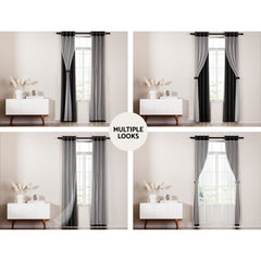 Artiss 2X 132x274cm Blockout Sheer Curtains Black Tristar Online