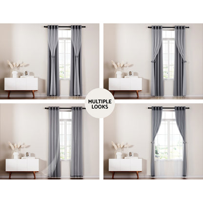 Artiss 2X 132x274cm Blockout Sheer Curtains Charcoal Tristar Online