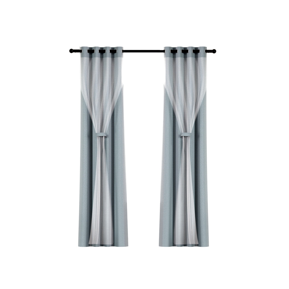 Artiss 2X 132x274cm Blockout Sheer Curtains Light Grey Tristar Online
