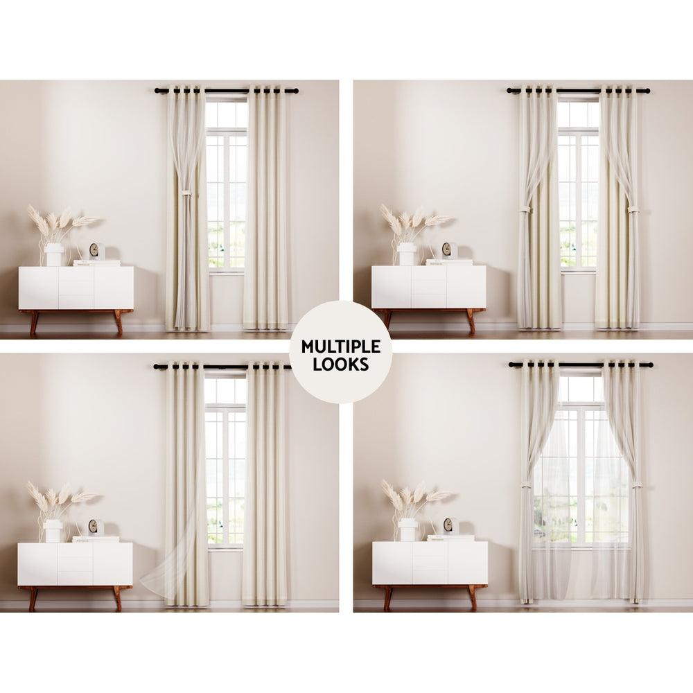 Artiss 2X 132x304cm Blockout Sheer Curtains Beige Tristar Online