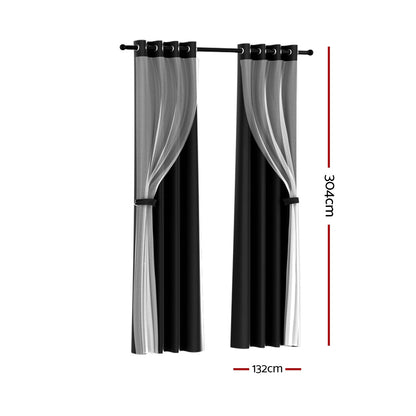 Artiss 2X 132x304cm Blockout Sheer Curtains Black Tristar Online