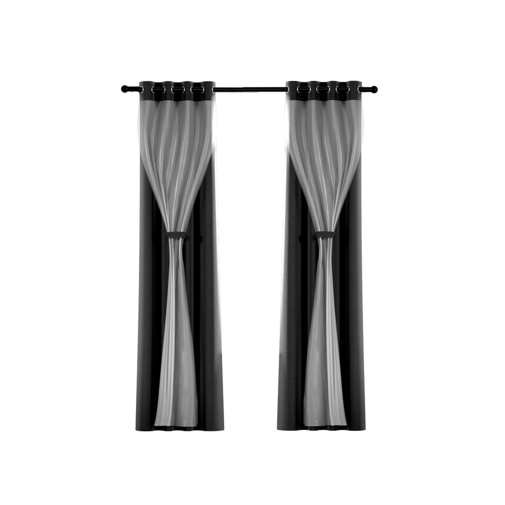 Artiss 2X 132x304cm Blockout Sheer Curtains Black Tristar Online