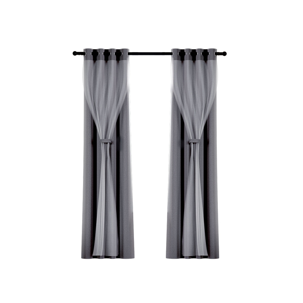 Artiss 2X 132x304cm Blockout Sheer Curtains Charcoal Tristar Online