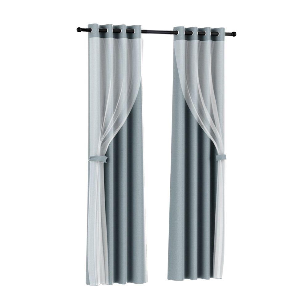 Artiss 2X 132x304cm Blockout Sheer Curtains Light Grey Tristar Online