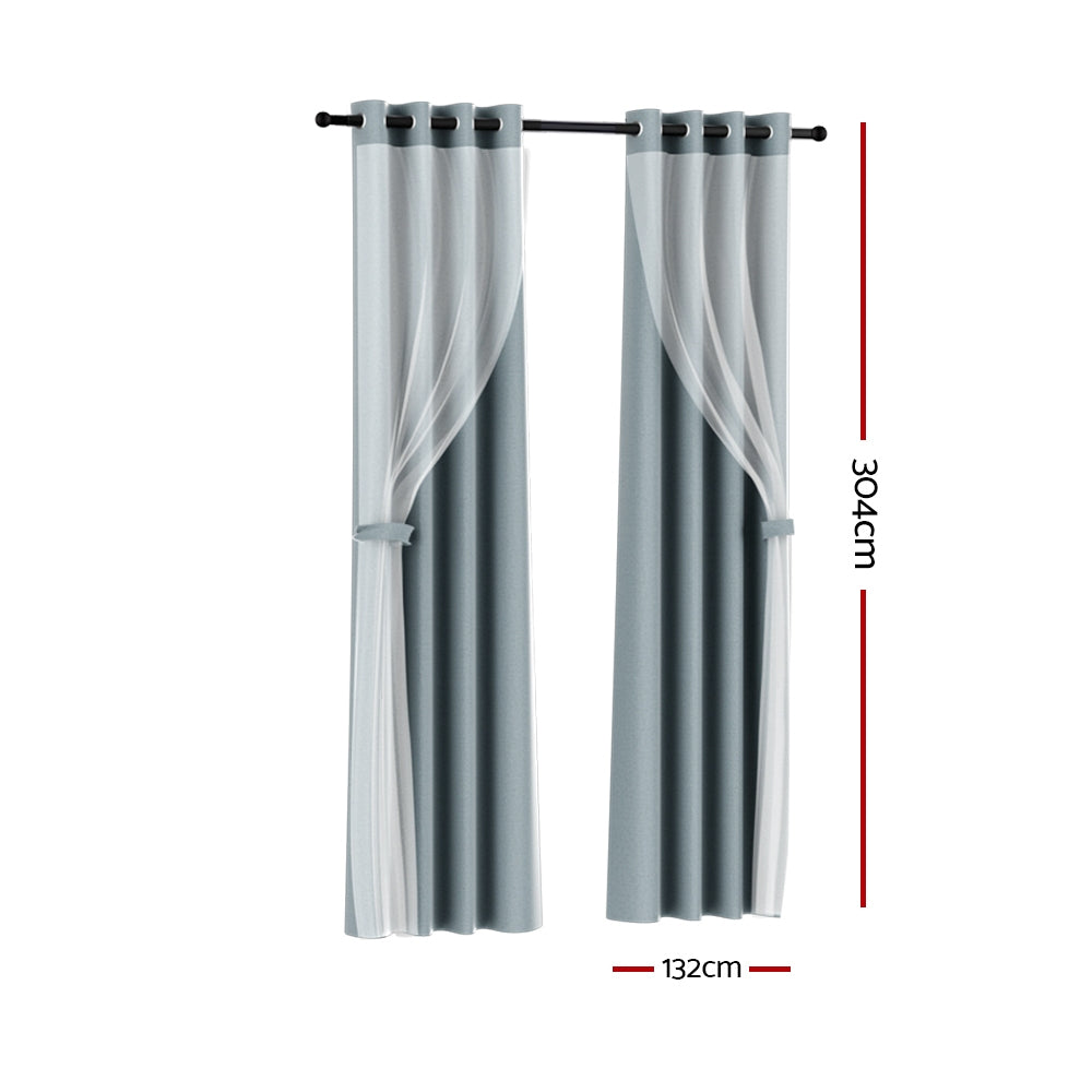 Artiss 2X 132x304cm Blockout Sheer Curtains Light Grey Tristar Online