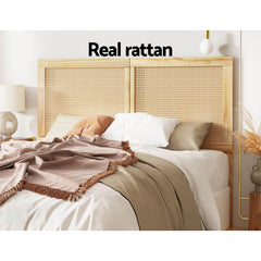 Artiss Bed Head Queen Size Rattan - RIBO Pine Tristar Online