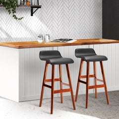 Artiss Set of 2 PU Leather Wood Wave Style Bar Stool - Black Tristar Online