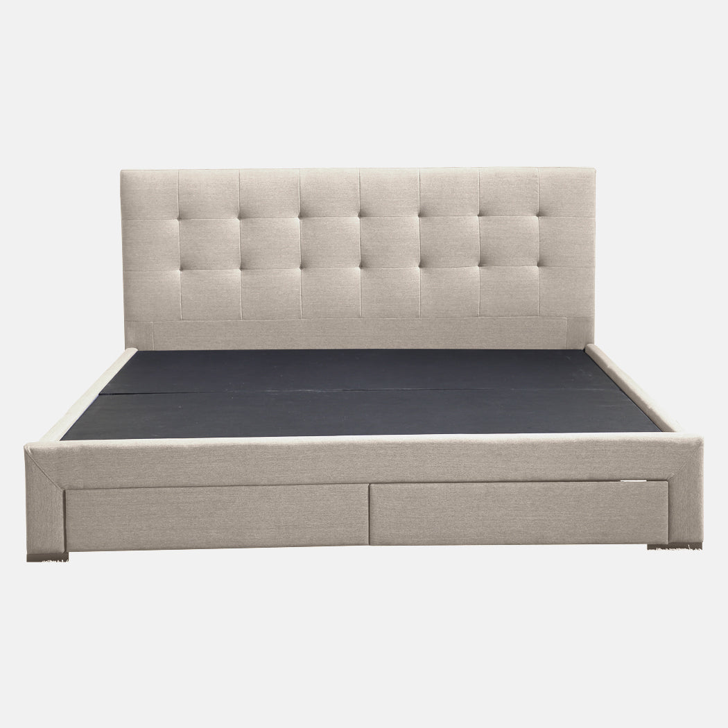 Levede Bed Frame King Fabric With Drawers Storage Beige Tristar Online