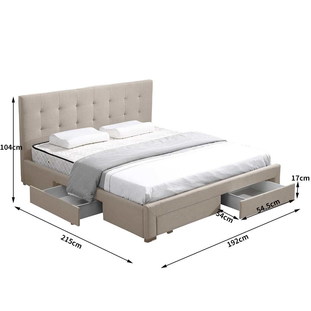 Levede Bed Frame King Fabric With Drawers Storage Beige Tristar Online