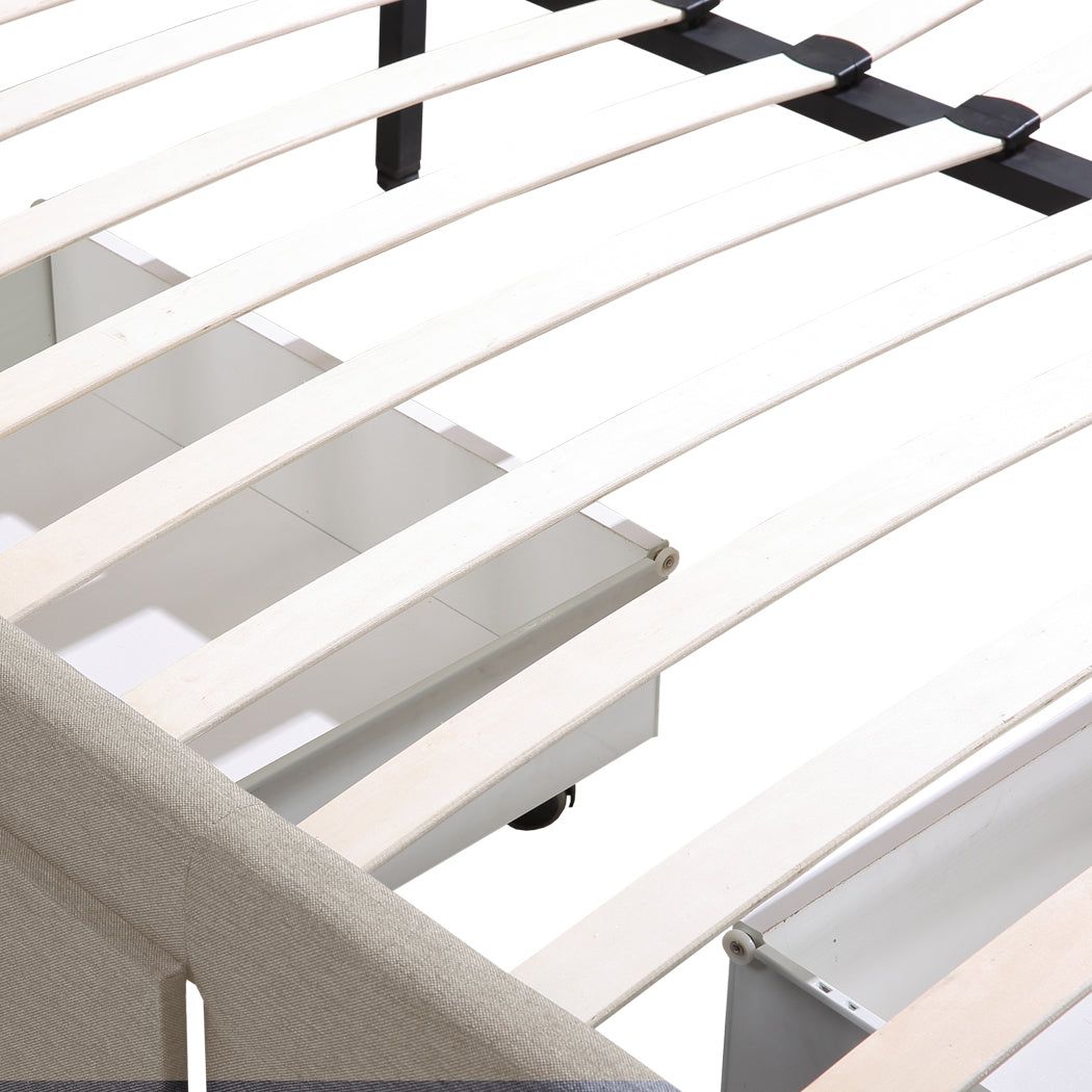 Levede Bed Frame King Fabric With Drawers Storage Beige Tristar Online